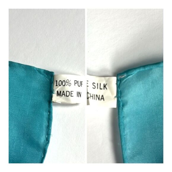 Alexander Julian Silk Scarf Scrolling Ribbons Plum Turquoise Hand Rolled - Picture 9 of 9